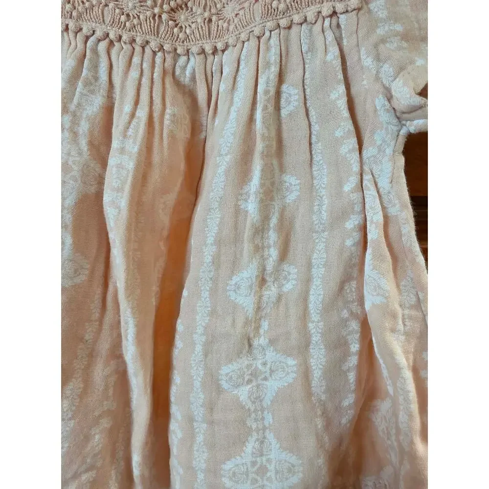 Old Navy Girls 3T Peach Boho Top Crochet Trim Floral Button Front